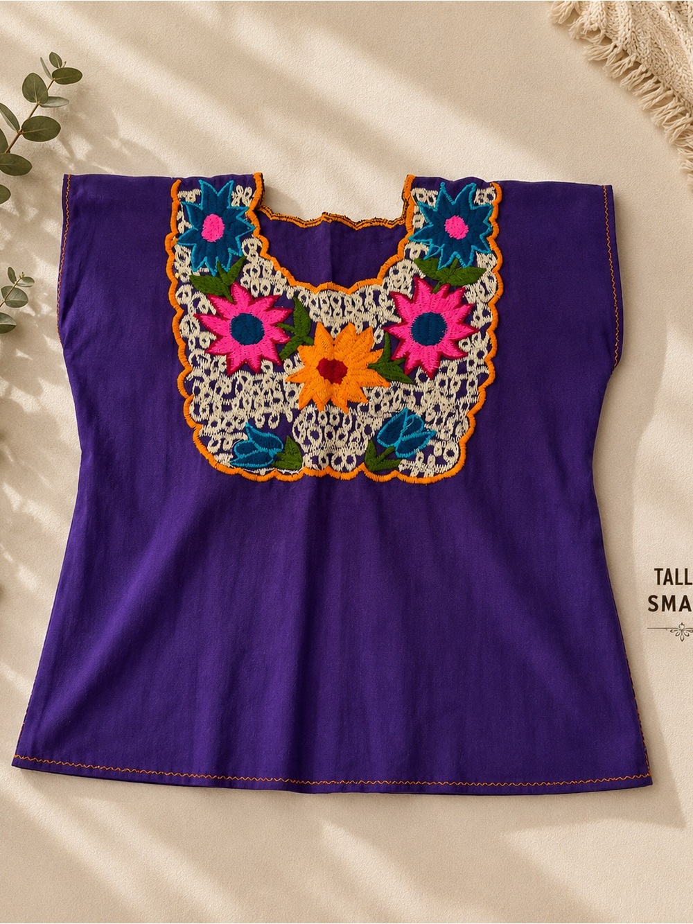 MEXICANA Purple Embroidered Floral Mexican Top